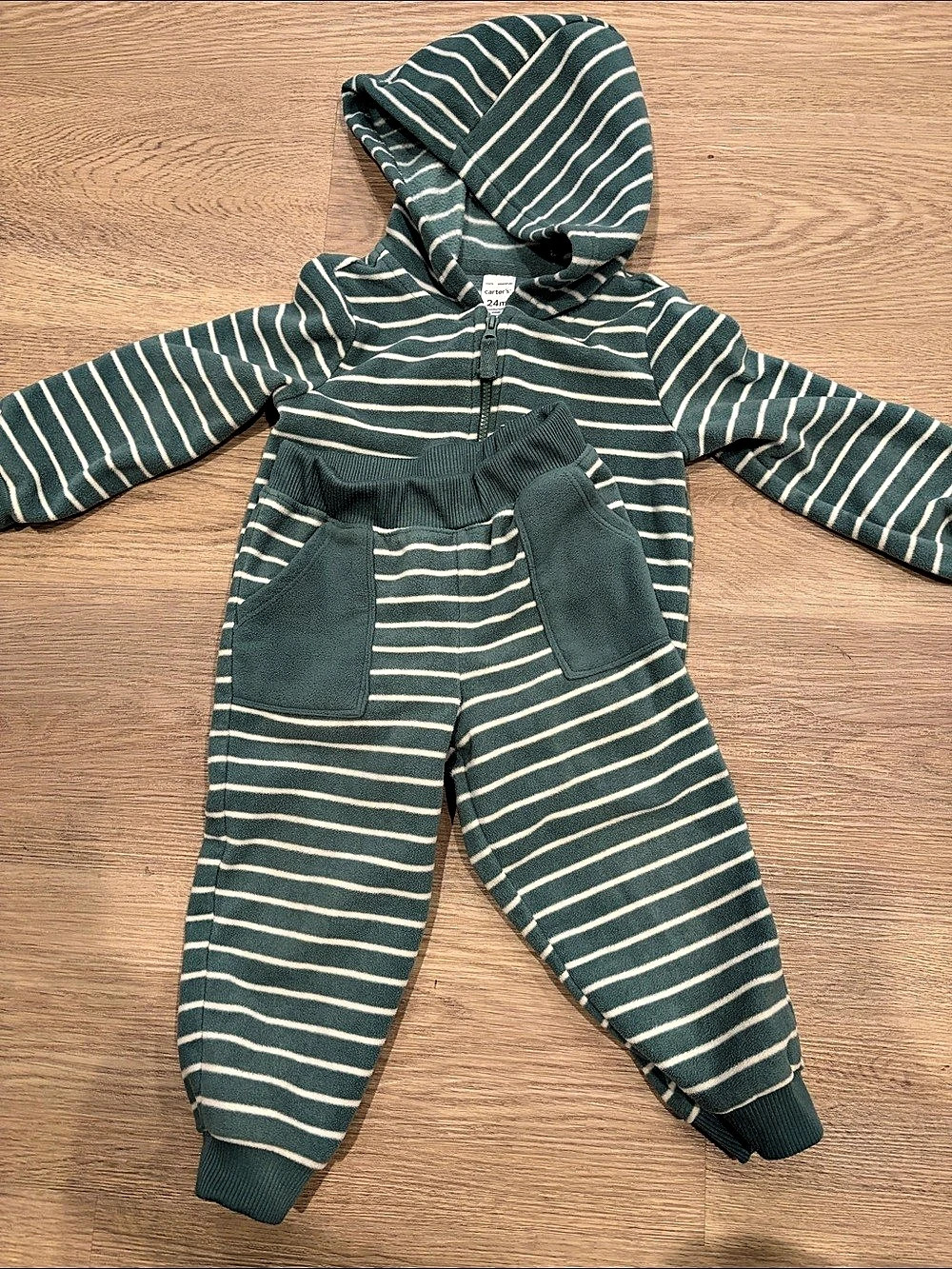 carter's Baby 24M Green & White Striped Hooded Sweatpants set
